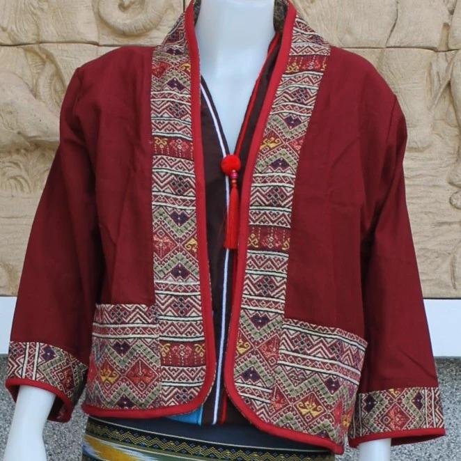 Chest 44" - Thai Lanna Cotton Jacket - Thai Traditional Cotton Top - Cotton Shirt