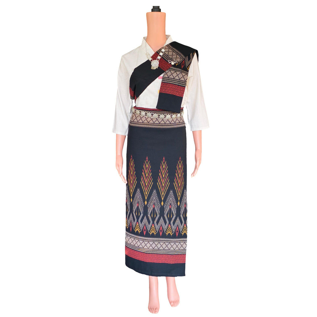 Set Thai Salong+Sabai - Cotton Salong - Free Size -Asian Salong - Lanna Style - Black Color