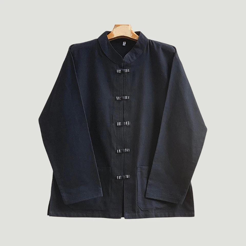 Chest 42"-50" - Men’s Lanna Cotton Shirt – Thai Style Mandarin Collar Shirt | Traditional Northern Thailand Fashion | Available Ten Colors