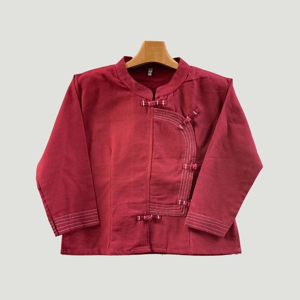 Thai Lanna Blouse - Thai Traditional Cotton Top - Thai Shirt - Cotton Shirt -Chest 36"-44" - Available Nine Colors