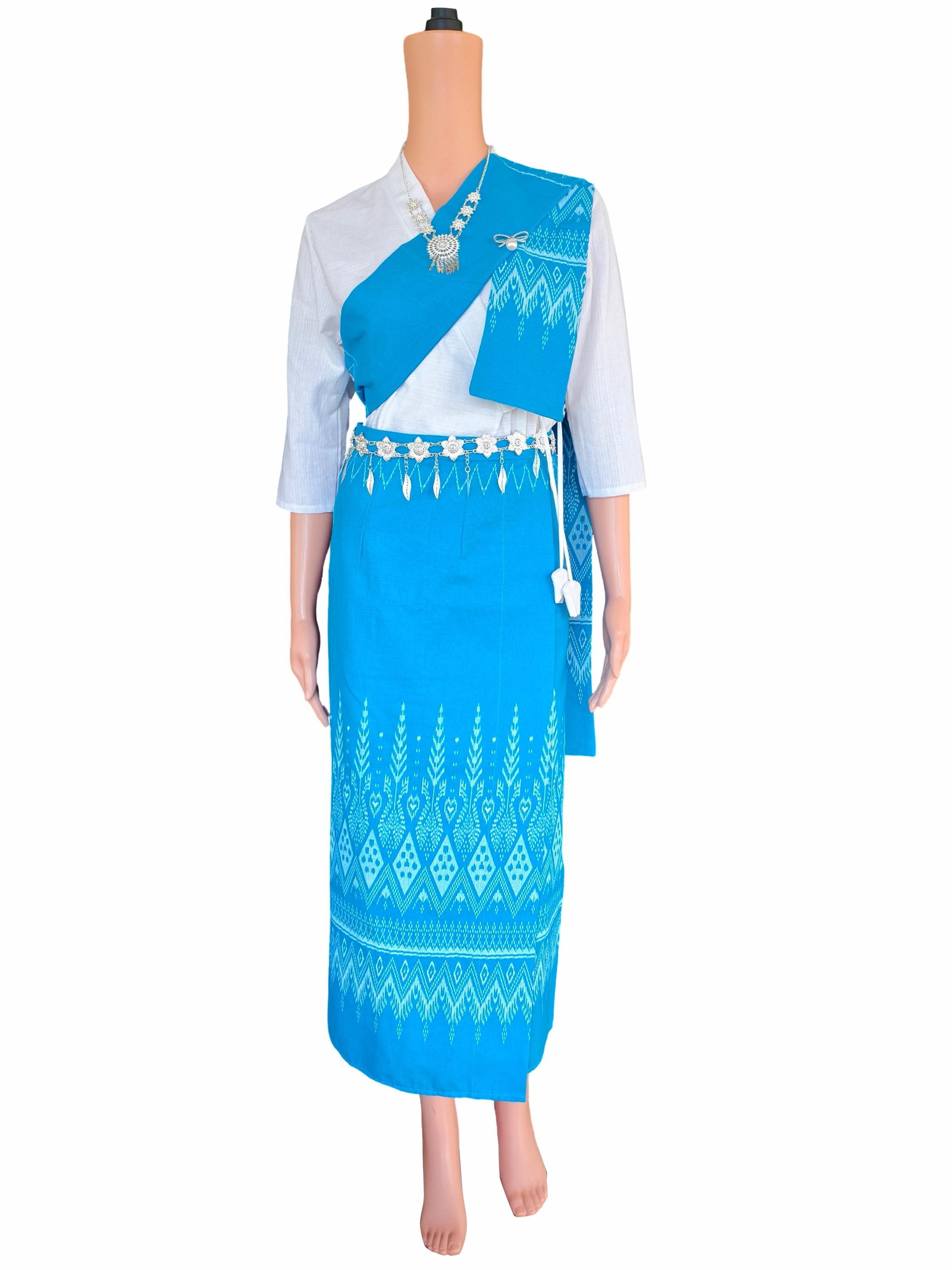 Set Thai Salong+Sabai - Cotton Salong - Free Size -Asian Salong - Lanna Style