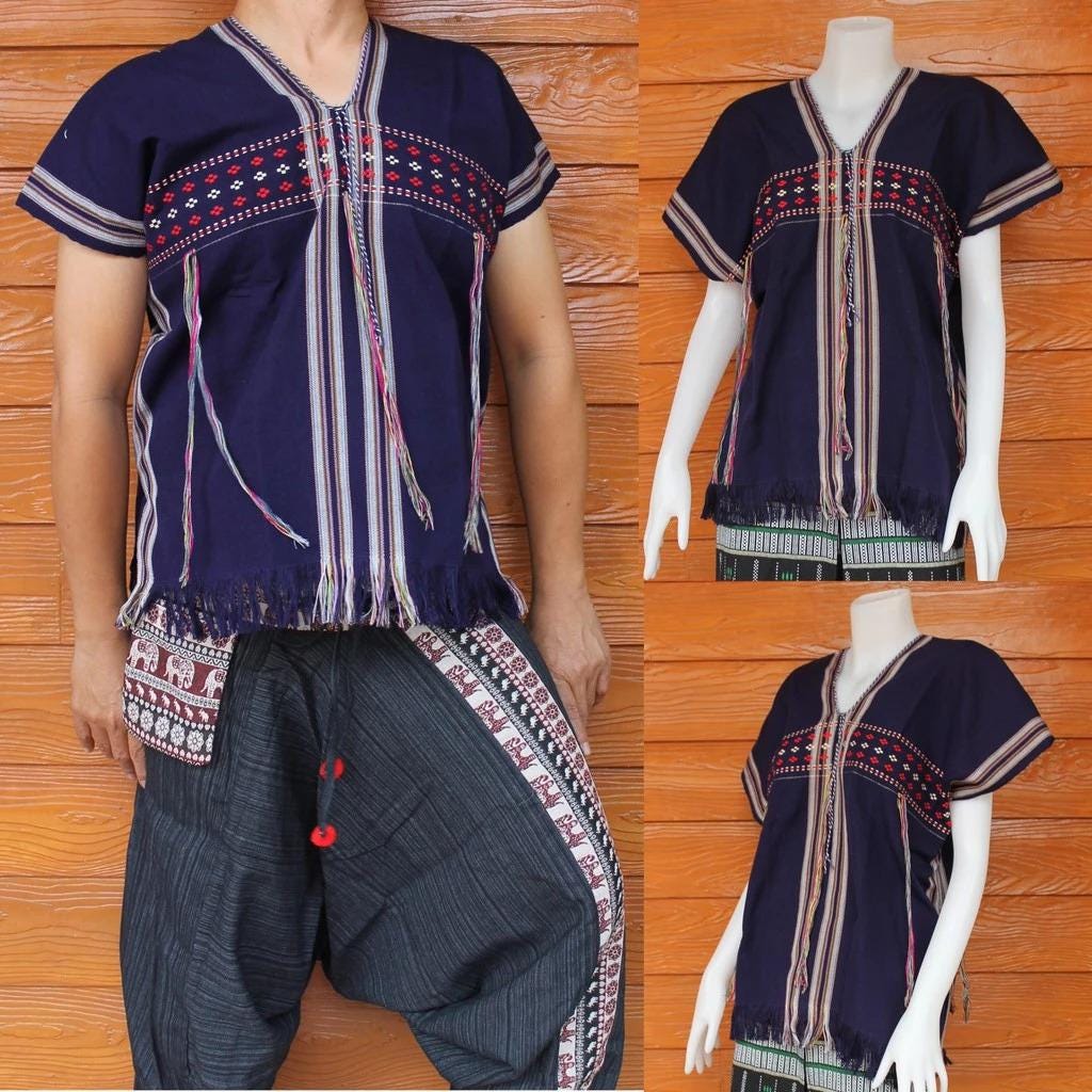 Chest 48" - Karen Shirt + Handmade + Cotton + Ethnic / Tribal + Boho / Hill Tribe