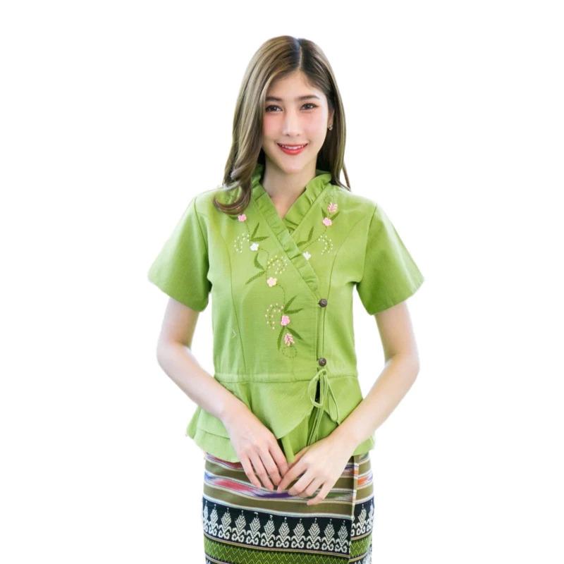 Thai Lanna Blouse - Thai Traditional Cotton Top - Thai Shirt - Cotton Shirt -Chest 34-42"