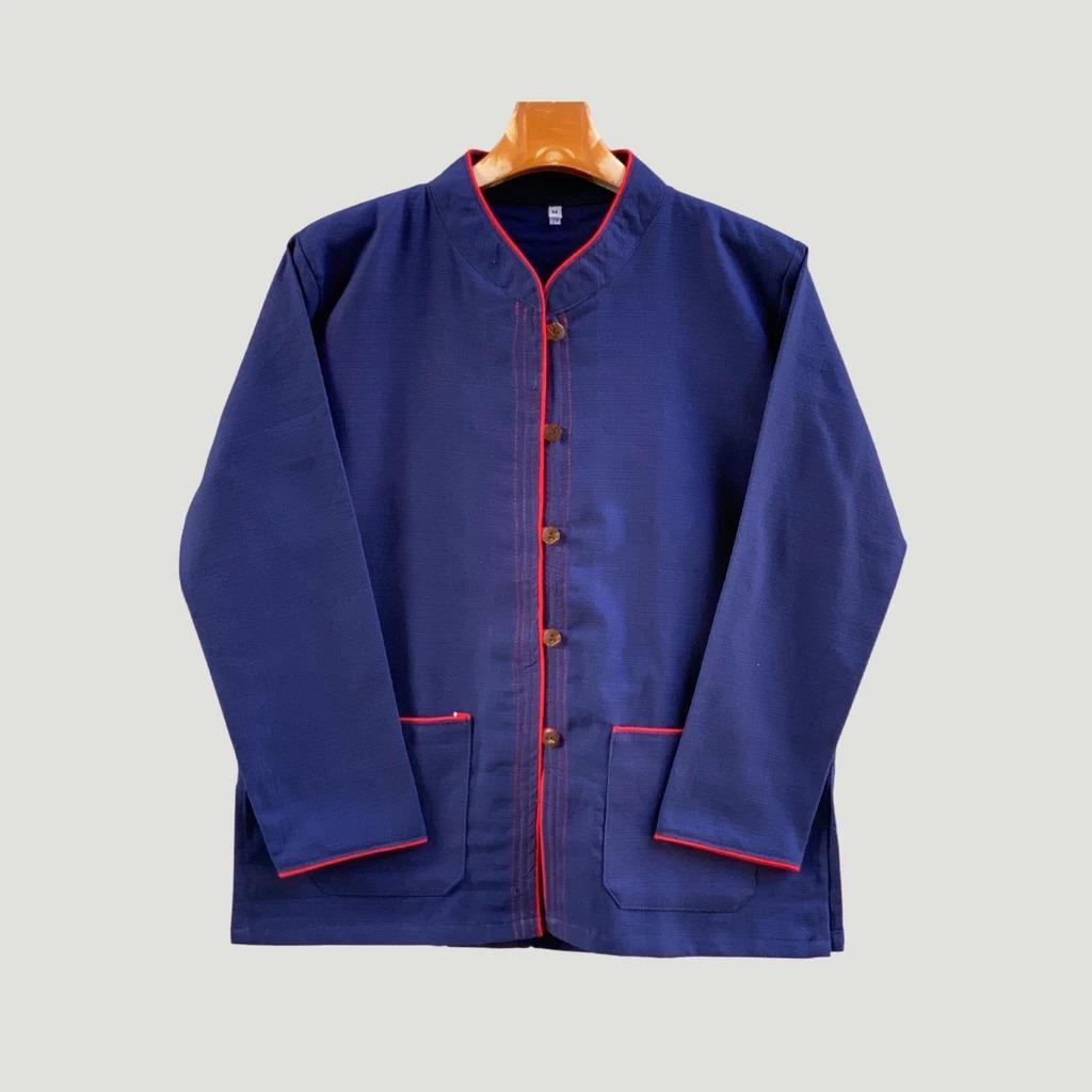 Chest 42"-50" - Men’s Lanna Cotton Shirt – Thai Style Mandarin Collar Shirt | Traditional Northern Thailand Fashion | Available Ten Colors