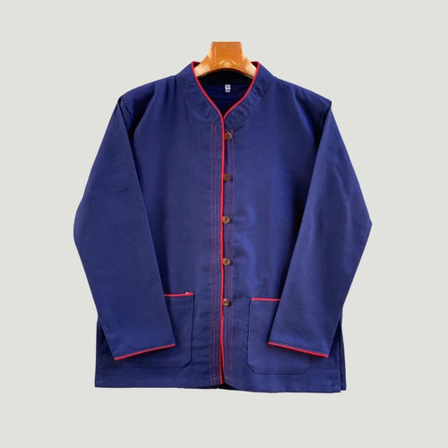 Chest 42"-50" - Men’s Lanna Cotton Shirt – Thai Style Mandarin Collar Shirt | Traditional Northern Thailand Fashion | Available Ten Colors