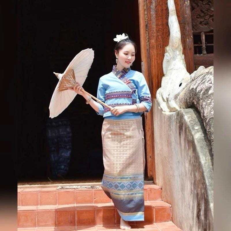 Thai Lanna Blouse - Thai Traditional Cotton Top - Thai Shirt - Cotton Shirt -Chest 34-44"”