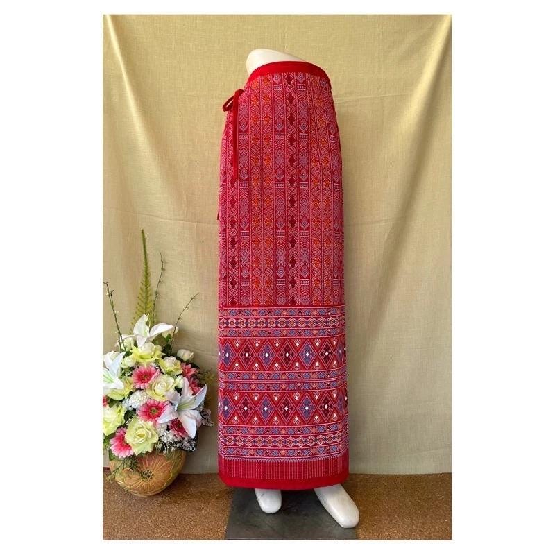 Thai Sarong Lanna Style - Thai, Laos Traditional Clothing - Cotton Sarong - Vintage Clothes