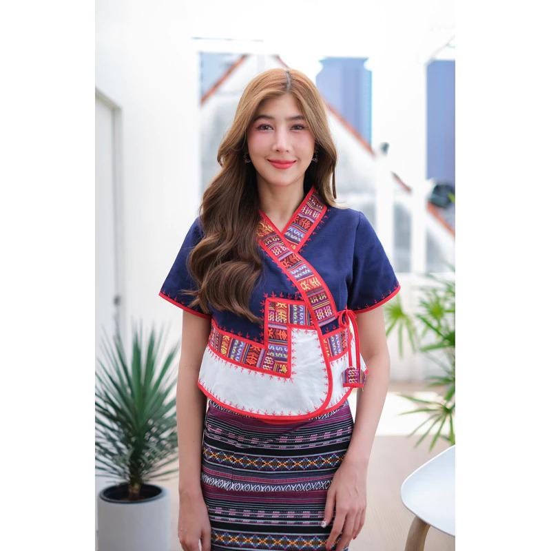 Thai Lanna Blouse - Thai Traditional Cotton Top - Thai Shirt - Cotton Shirt -Chest 34-42"