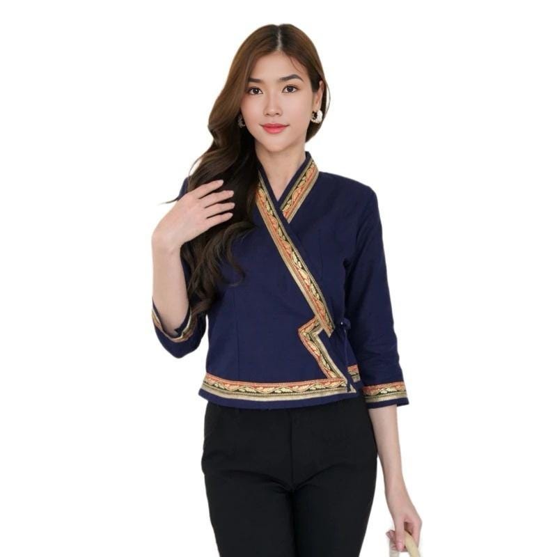 Thai Lanna Blouse - Thai Traditional Cotton Top - Thai Shirt - Cotton Shirt -Chest 34"-42"