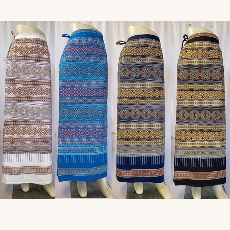 Thai Sarong Lanna Style - Thai, Laos Traditional Clothing - Cotton Sarong - Vintage Clothes
