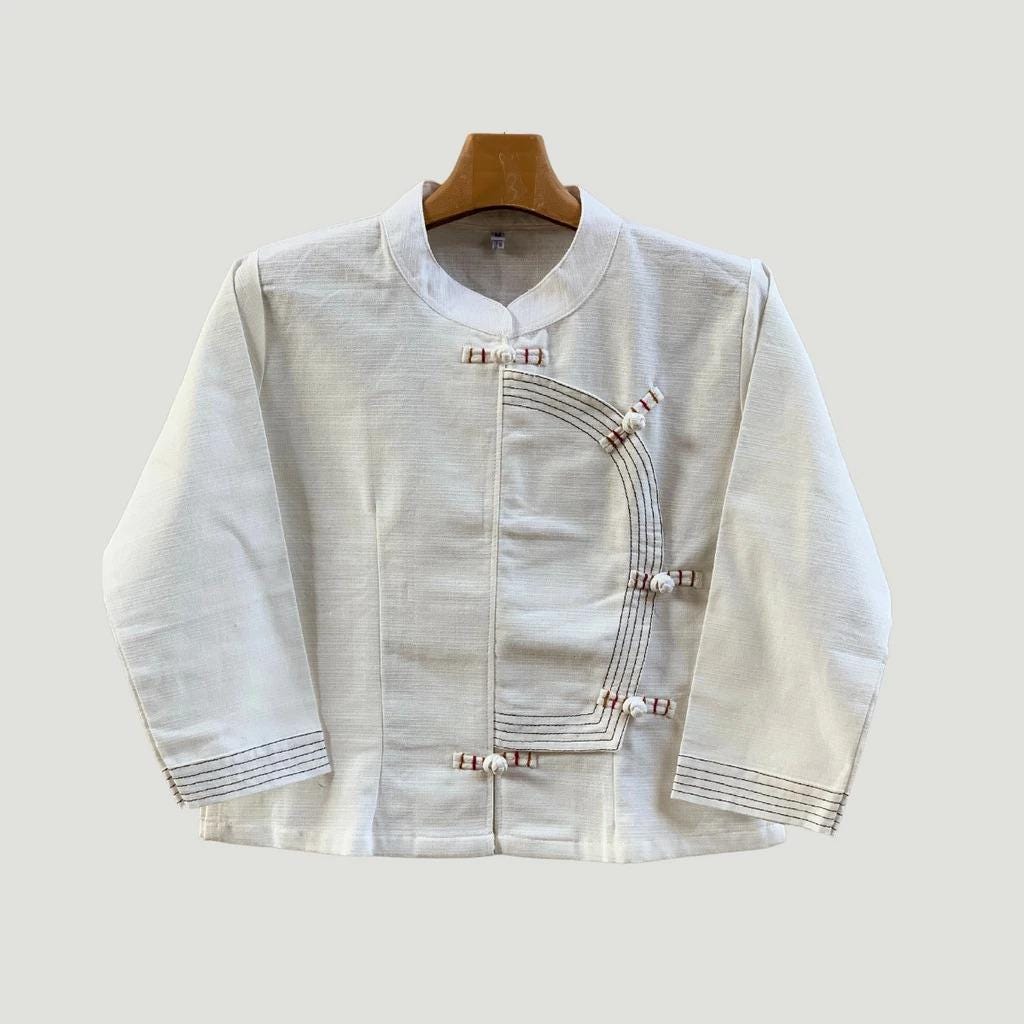 Thai Lanna Blouse - Thai Traditional Cotton Top - Thai Shirt - Cotton Shirt -Chest 36"-44" - Available Nine Colors