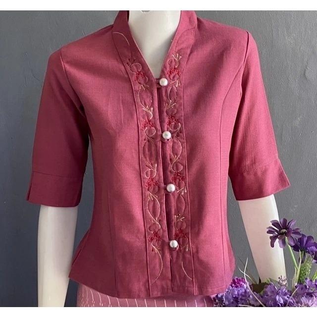 Thai Lanna Blouse - Thai Traditional Cotton Top - Thai Shirt - Cotton Shirt -Chest 36"-44"