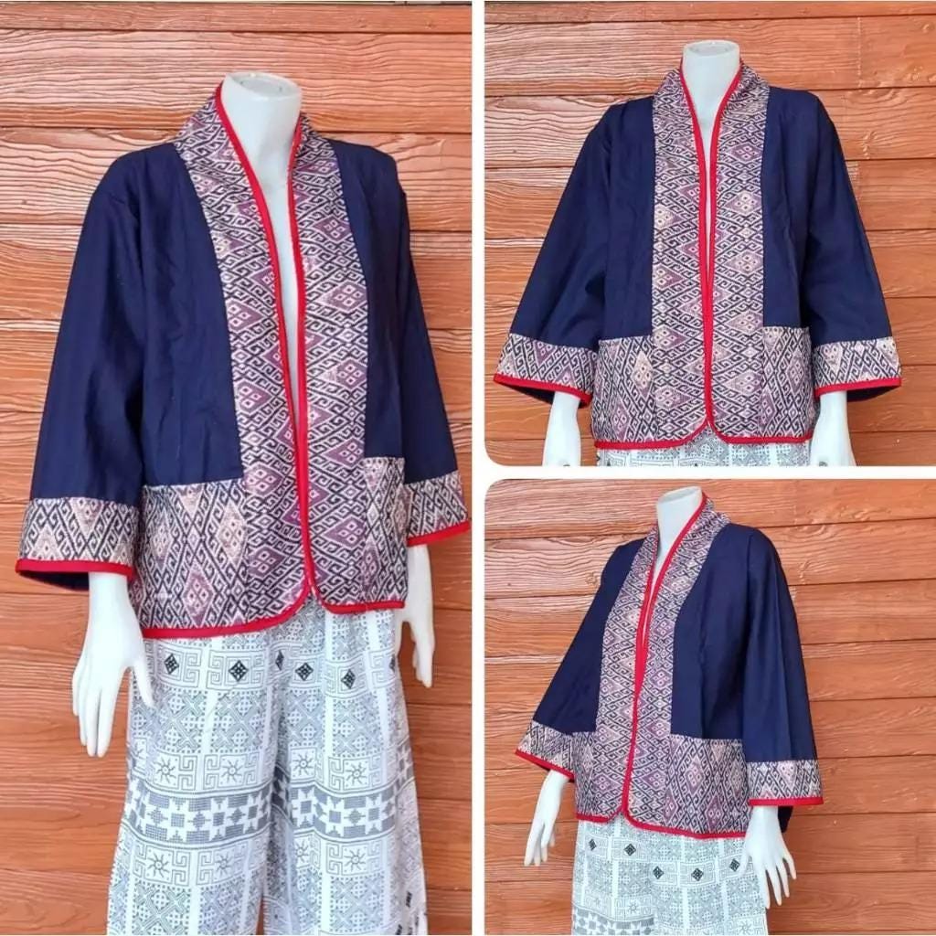 Chest 50" - Thai Lanna Cotton Jacket - Thai Traditional Cotton Top - Cotton Shirt