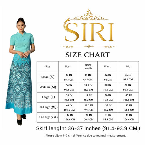 Bust 34"-40" - Traditional Thai Lanna Dress – Handmade Cotton Top & Ethnic Pattern Skirt Set