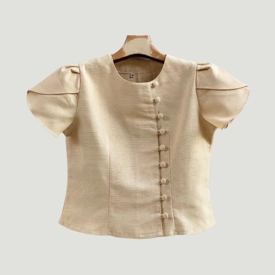 Thai Lanna Blouse - Thai Traditional Cotton Top - Thai Shirt - Cotton Shirt -Chest 34"-46" - Available Nine Colors