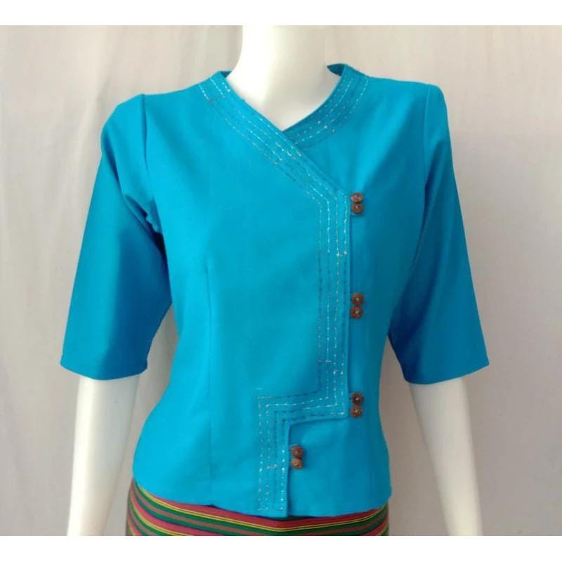 Thai Lanna Blouse - Thai Traditional Cotton Top - Thai Shirt - Cotton Shirt -Chest 36"-44"
