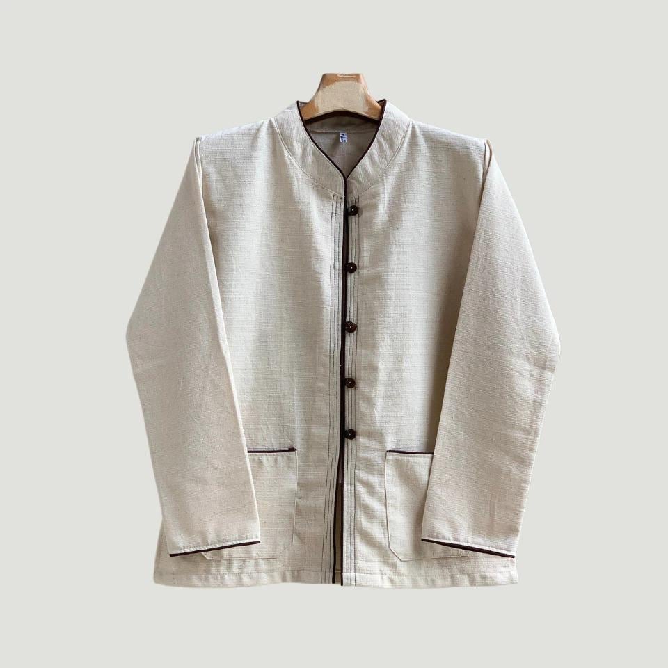 Chest 42"-50" - Men’s Lanna Cotton Shirt – Thai Style Mandarin Collar Shirt | Traditional Northern Thailand Fashion | Available Ten Colors