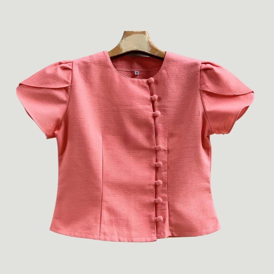 Thai Lanna Blouse - Thai Traditional Cotton Top - Thai Shirt - Cotton Shirt -Chest 34"-46" - Available Nine Colors