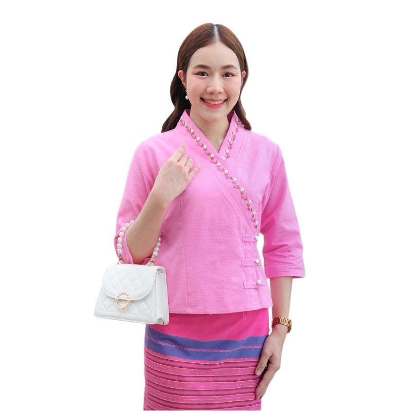 Thai Lanna Blouse - Thai Traditional Cotton Top - Thai Shirt - Cotton Shirt -Chest 34-42"