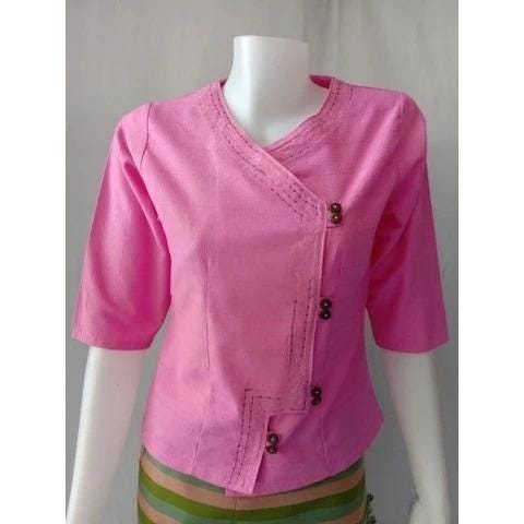 Thai Lanna Blouse - Thai Traditional Cotton Top - Thai Shirt - Cotton Shirt -Chest 36"-44"