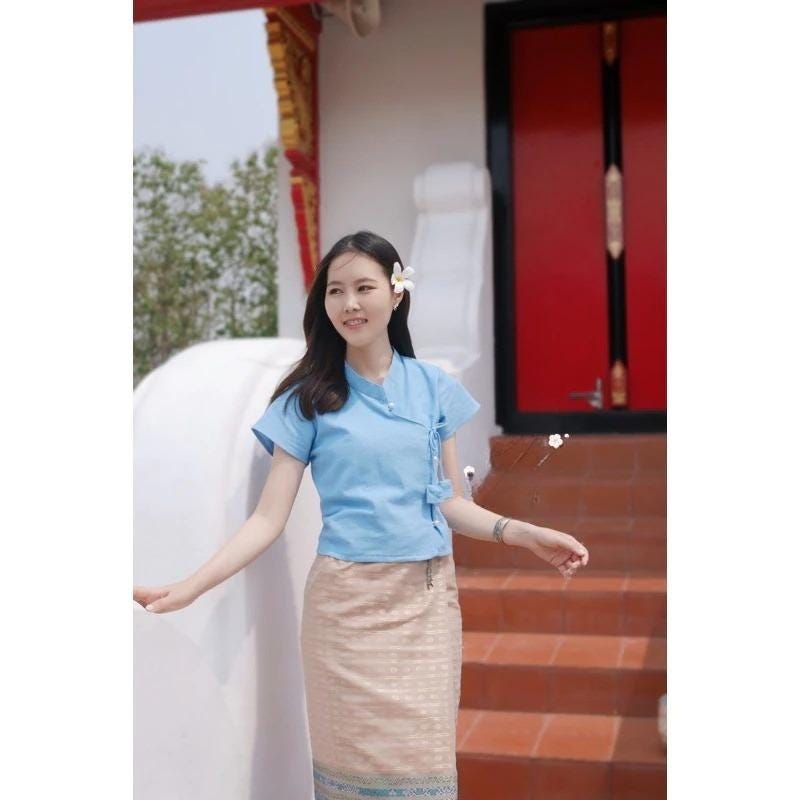 Thai Lanna Blouse - Thai Traditional Cotton Top - Thai Shirt - Cotton Shirt -Chest 36-44"”