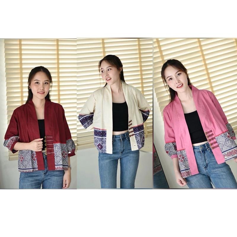 Thai Lanna Blouse - Thai Traditional Cotton Top - Crop Jacket - Cotton Shirt - Chest 42"