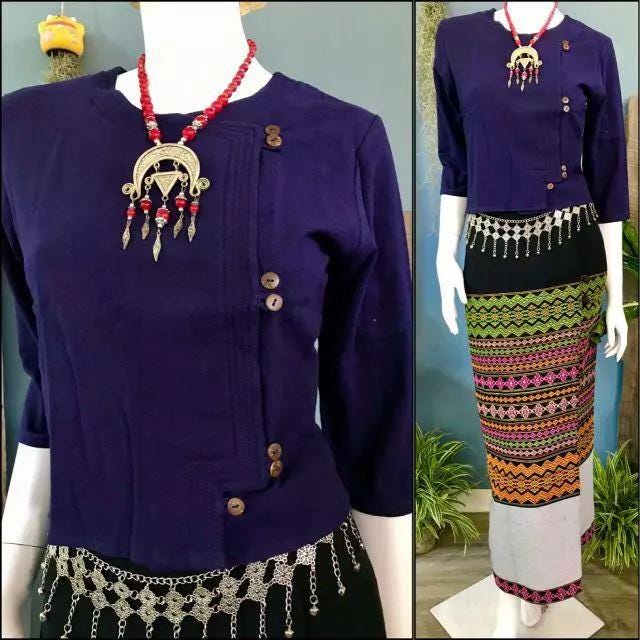 Thai Lanna Blouse - Thai Traditional Cotton Top - Available Size 36"-46"