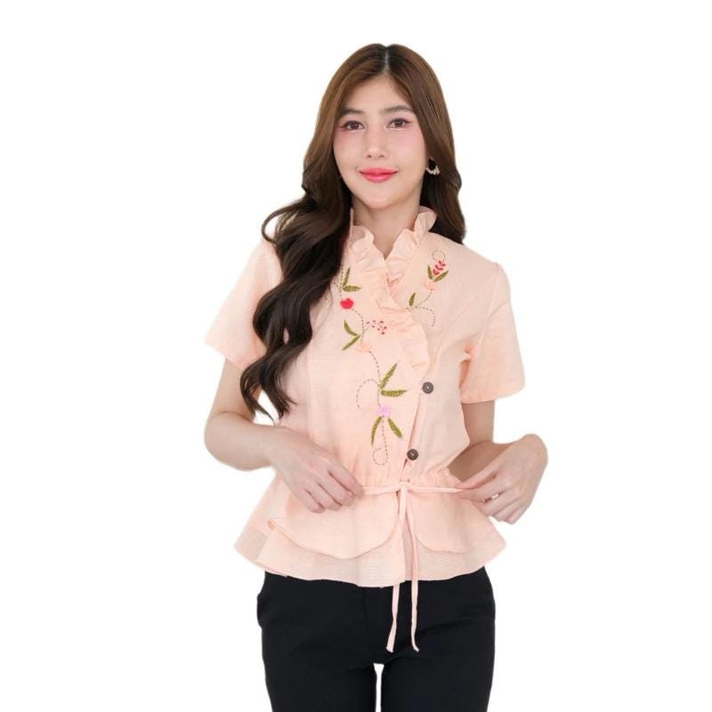 Thai Lanna Blouse - Thai Traditional Cotton Top - Thai Shirt - Cotton Shirt -Chest 34-42"