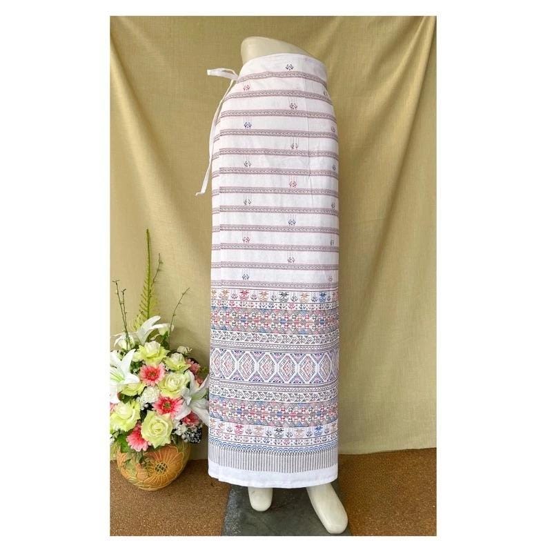 Thai Sarong Lanna Style - Thai, Laos Traditional Clothing - Cotton Sarong - Vintage Clothes