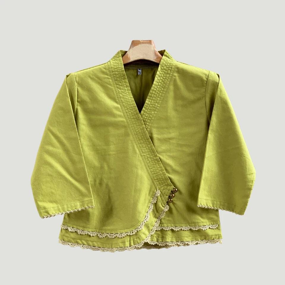 Thai Lanna Blouse - Thai Traditional Cotton Top - Thai Shirt - Cotton Shirt -Chest 34"-42" - Available Six Colors