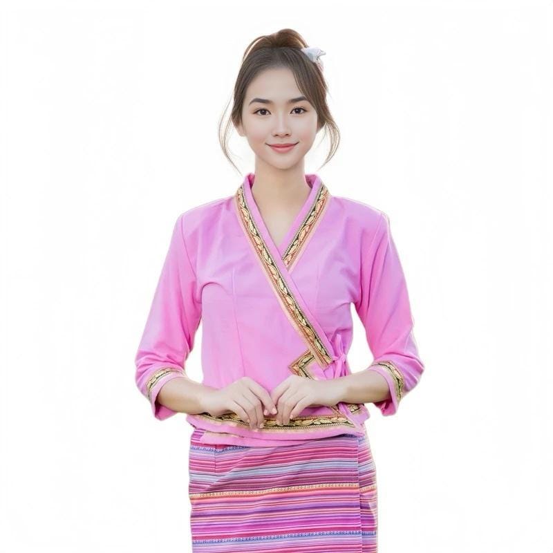 Thai Lanna Blouse - Thai Traditional Cotton Top - Thai Shirt - Cotton Shirt -Chest 34"-42"
