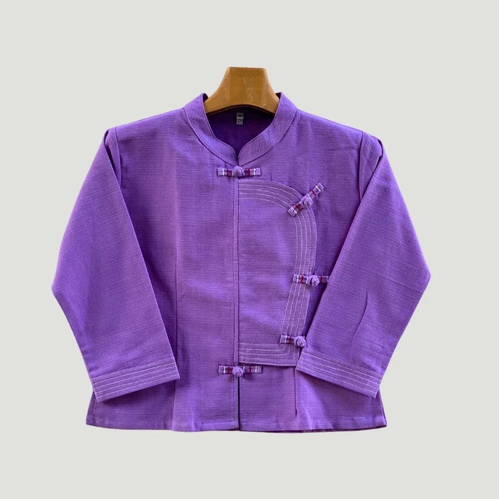 Thai Lanna Blouse - Thai Traditional Cotton Top - Thai Shirt - Cotton Shirt -Chest 36"-44" - Available Nine Colors