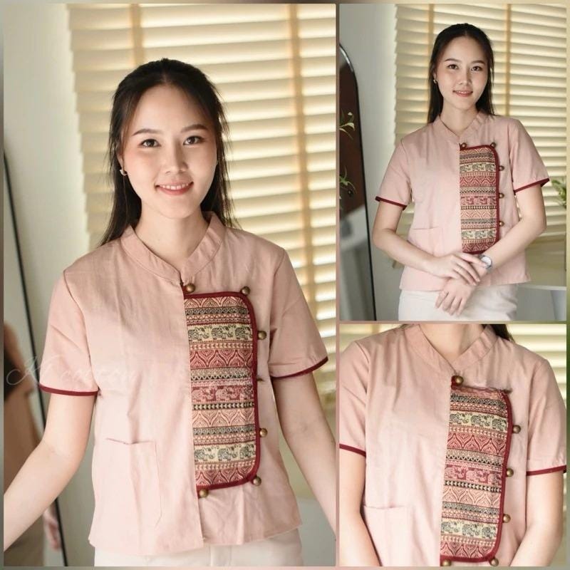 Thai Lanna Blouse - Thai Traditional Cotton Top - Thai Shirt - Cotton Shirt -Chest 36-42"”