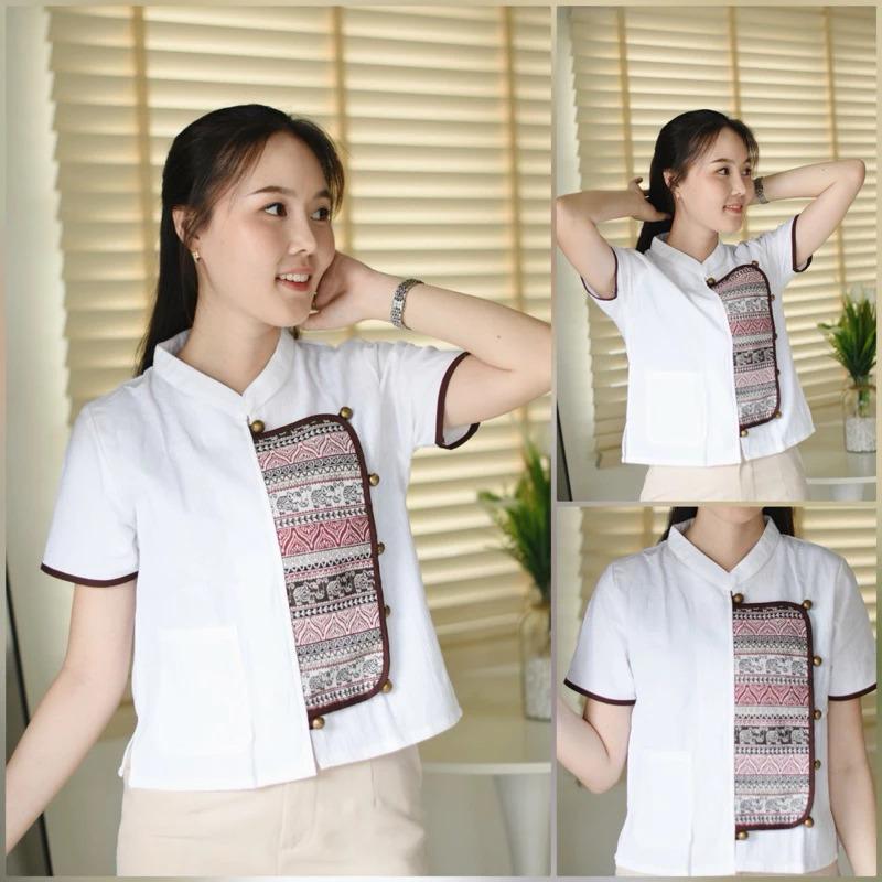 Thai Lanna Blouse - Thai Traditional Cotton Top - Thai Shirt - Cotton Shirt -Chest 36-42"”