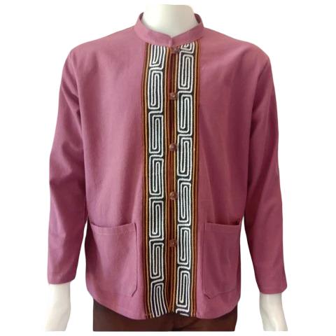 Chest 44"-48" - Men’s Lanna Cotton Shirt – Thai Style Mandarin Collar Shirt | Traditional Northern Thailand Fashion |