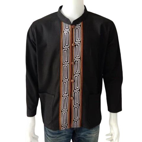 Chest 44"-48" - Men’s Lanna Cotton Shirt – Thai Style Mandarin Collar Shirt | Traditional Northern Thailand Fashion |