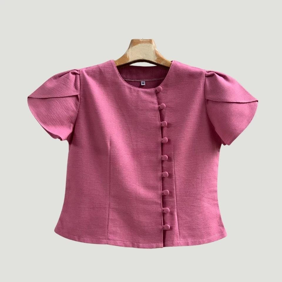Thai Lanna Blouse - Thai Traditional Cotton Top - Thai Shirt - Cotton Shirt -Chest 34"-46" - Available Nine Colors