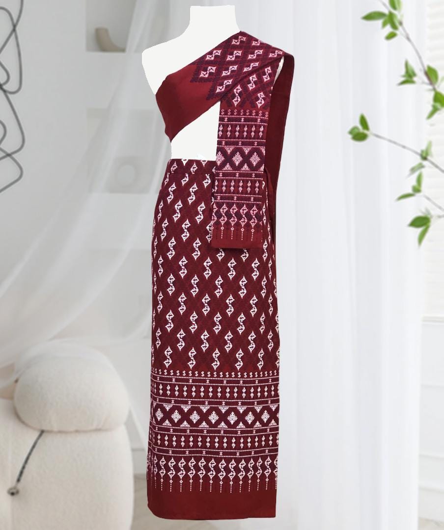Set Thai Salong+Sabai - Cotton Salong - Free Size -Asian Salong - Lanna Style
