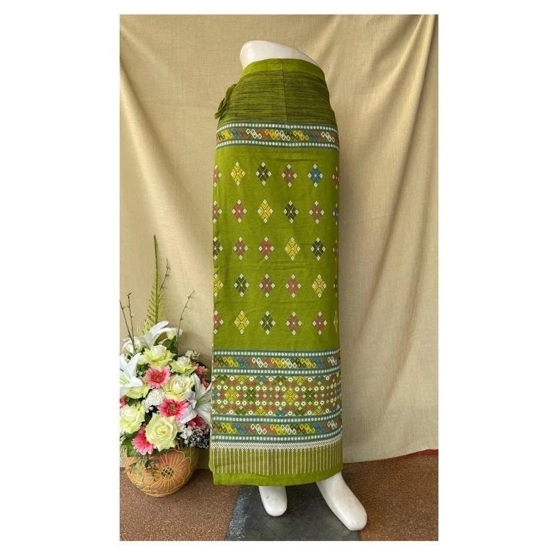Thai Sarong Lanna Style - Thai, Laos Traditional Clothing - Cotton Sarong - Vintage Clothes