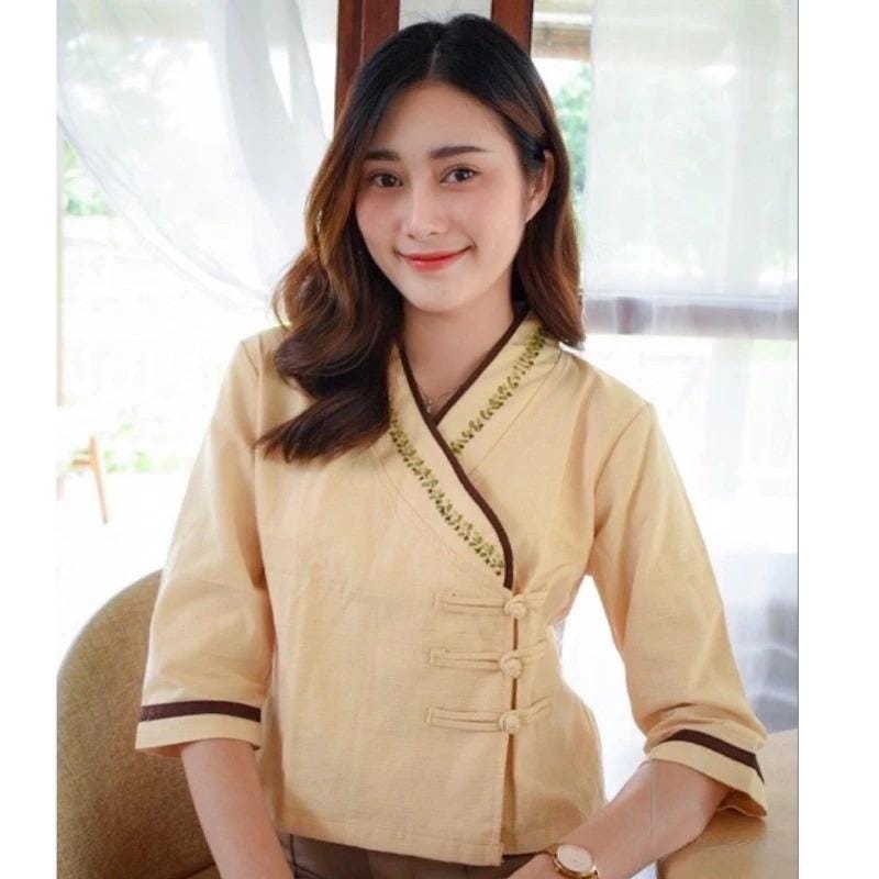 Thai Lanna Blouse - Thai Traditional Cotton Top - Thai Shirt - Cotton Shirt -Chest 36-42"”