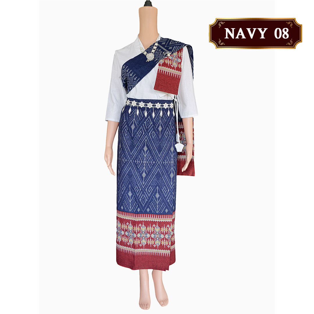Set Thai Salong+Sabai - Cotton Salong - Free Size -Asian Salong - Lanna Style