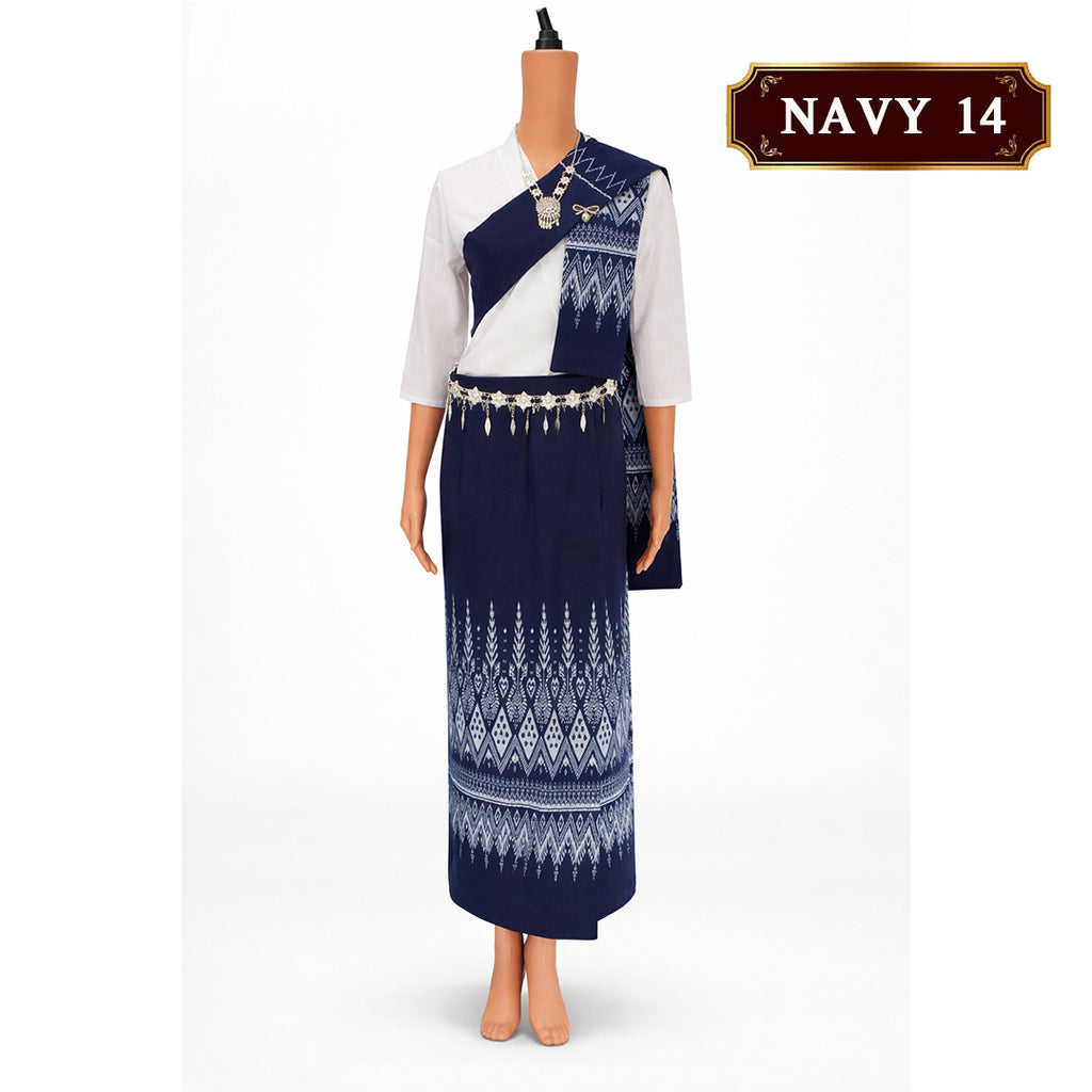 Set Thai Salong+Sabai - Cotton Salong - Free Size -Asian Salong - Lanna Style