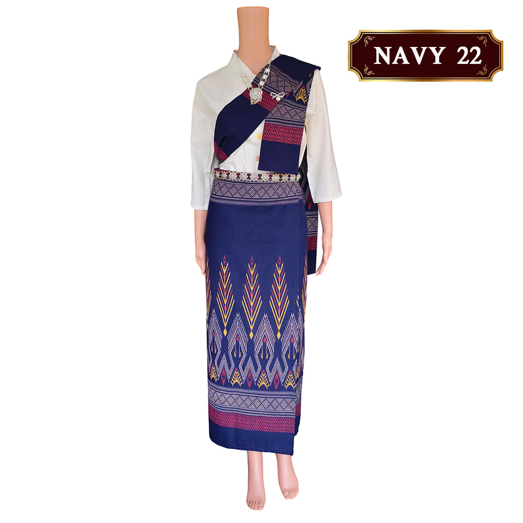 Set Thai Salong+Sabai - Cotton Salong - Free Size -Asian Salong - Lanna Style