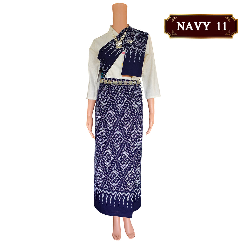 Set Thai Salong+Sabai - Cotton Salong - Free Size -Asian Salong - Lanna Style