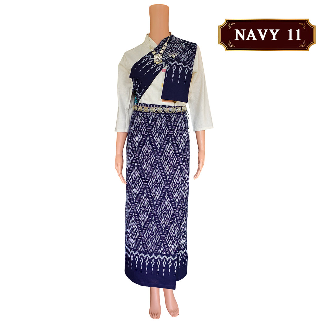 Set Thai Salong+Sabai - Cotton Salong - Free Size -Asian Salong - Lanna Style